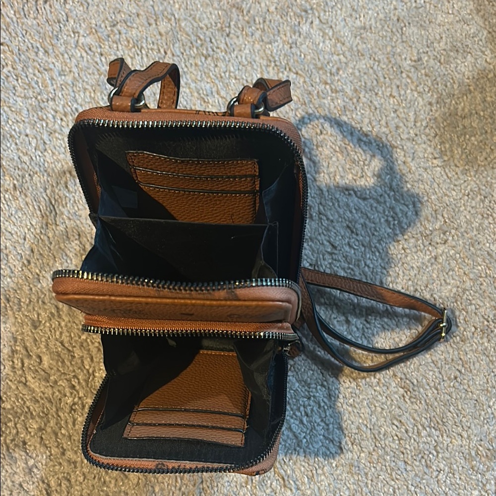 Crossbody - Brown and Black Leather like crossbody bag with card holders Design.
